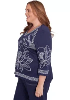 Plus Block Island Exploded Floral Embroidery Top