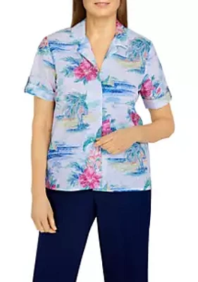 Alfred Dunner Women's Tropical Print Burnout Shirt