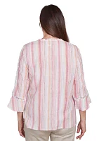 Petite 3/4 Embroidered Sleeve Lurex Stripe Top