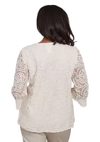 Petite 3/4 Sleeve Lace Knit Top