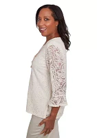 Petite 3/4 Sleeve Lace Knit Top