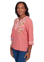 Women's Free Spirit Yoke Embroidery Flutter Cuff Top