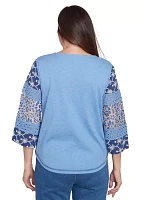 Women's Free Spirit Patchwork Sleeves Top with Necklace