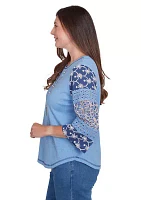 Women's Free Spirit Patchwork Sleeves Top with Necklace