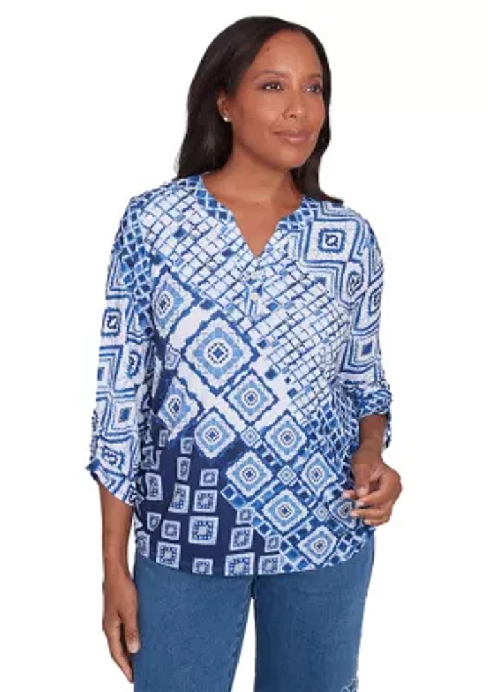 Women's Free Spirit Ikat Patchwork Top