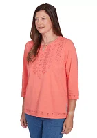 Women's Free Spirit Cut Out Yoke Solid Top