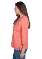 Women's Free Spirit Cut Out Yoke Solid Top