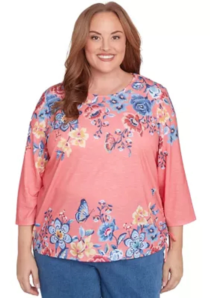 Plus Free Spirit Drama Placed Floral Print Top