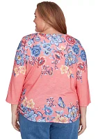 Plus Free Spirit Drama Placed Floral Print Top