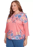 Plus Free Spirit Drama Placed Floral Print Top