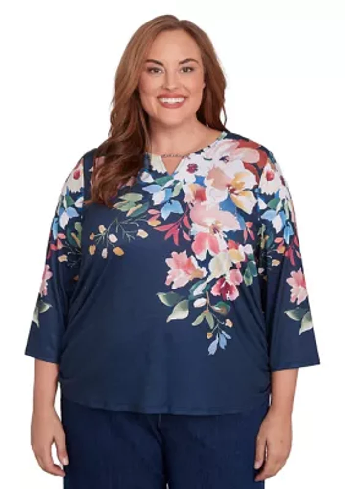 Plus Free Spirit Placed Yoke Floral Printed Top