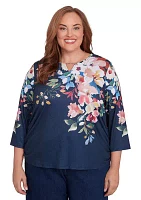 Plus Free Spirit Placed Yoke Floral Printed Top