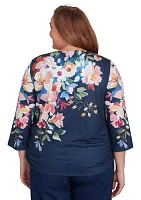 Plus Free Spirit Placed Yoke Floral Printed Top