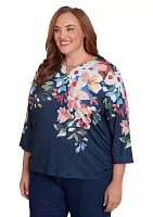 Plus Free Spirit Placed Yoke Floral Printed Top