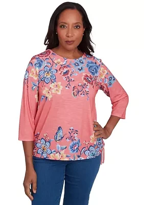 Petite Free Spirit Drama Placed Floral Printed Top