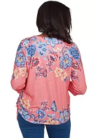 Petite Free Spirit Drama Placed Floral Printed Top