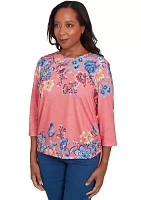 Petite Free Spirit Drama Placed Floral Printed Top