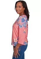 Petite Free Spirit Drama Placed Floral Printed Top