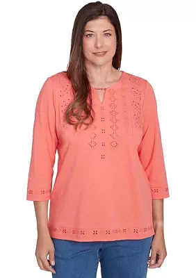 Petite Free Spirit Cut Out Yoke Solid Top