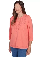 Petite Free Spirit Cut Out Yoke Solid Top