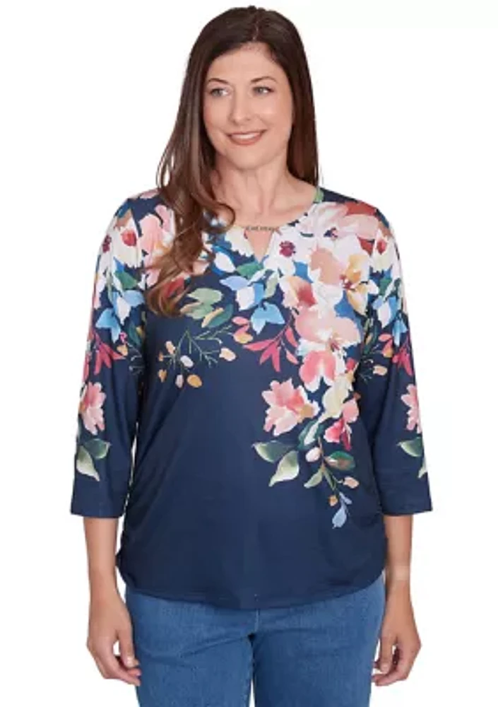 Petite Free Spirit Placed Yoke Floral Printed Top