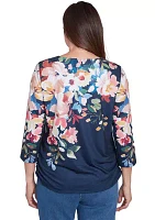 Petite Free Spirit Placed Yoke Floral Printed Top