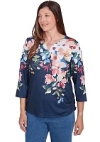 Petite Free Spirit Placed Yoke Floral Printed Top