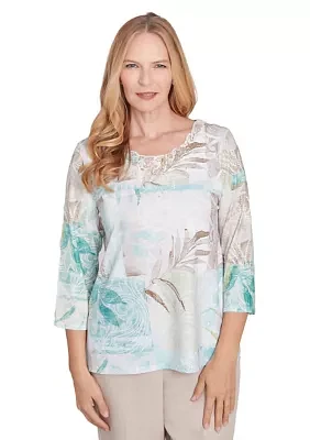 Women's Kensington Gardens Texture Leaves Patchwork Printed Top