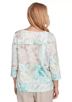 Women's Kensington Gardens Texture Leaves Patchwork Printed Top