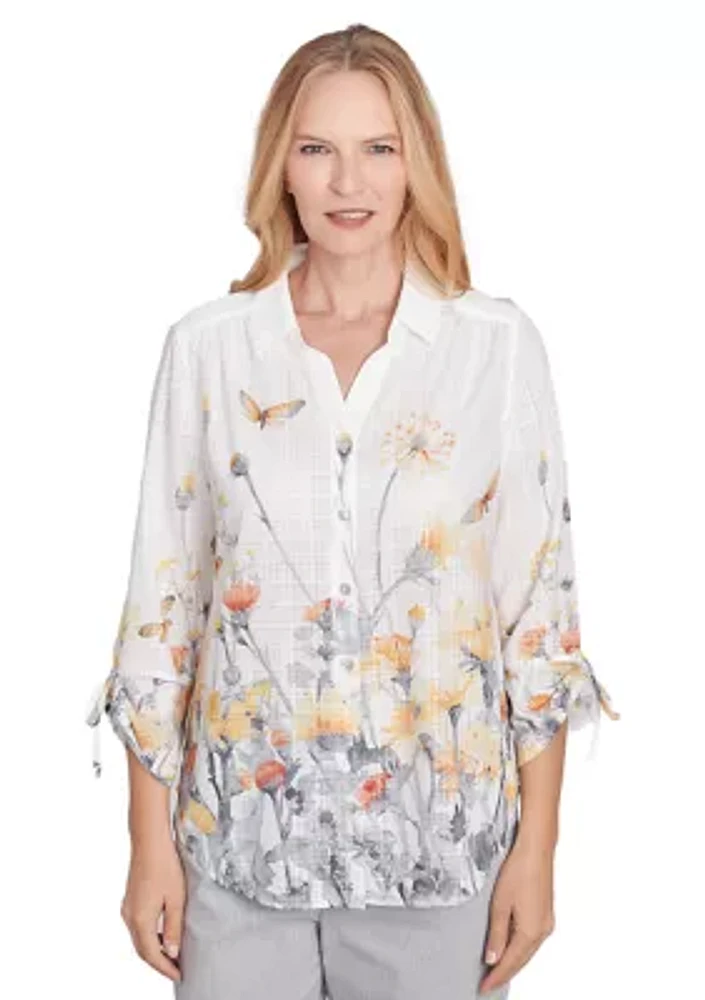 Women's Dress Code Butterfly Floral Border Printed Top