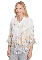 Women's Dress Code Butterfly Floral Border Printed Top