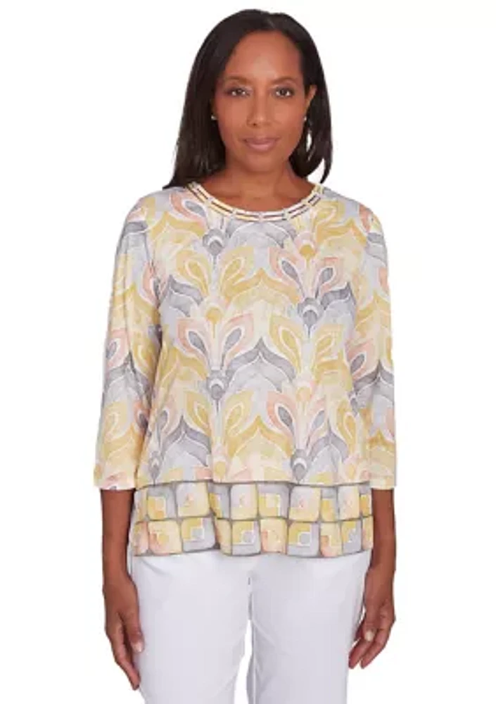 Women's Dress Code Medallion Geo Border Printed Top