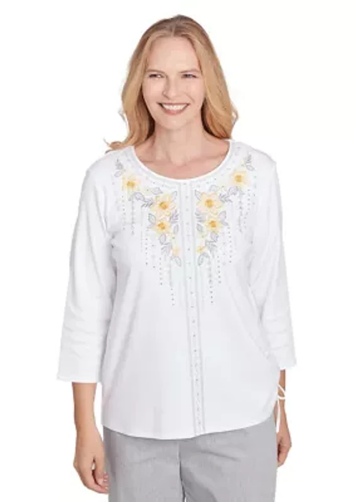 Women's Dress Code Linear Floral Yoke Embroidered Top