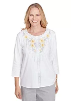 Women's Dress Code Linear Floral Yoke Embroidered Top