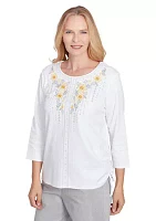 Women's Dress Code Linear Floral Yoke Embroidered Top