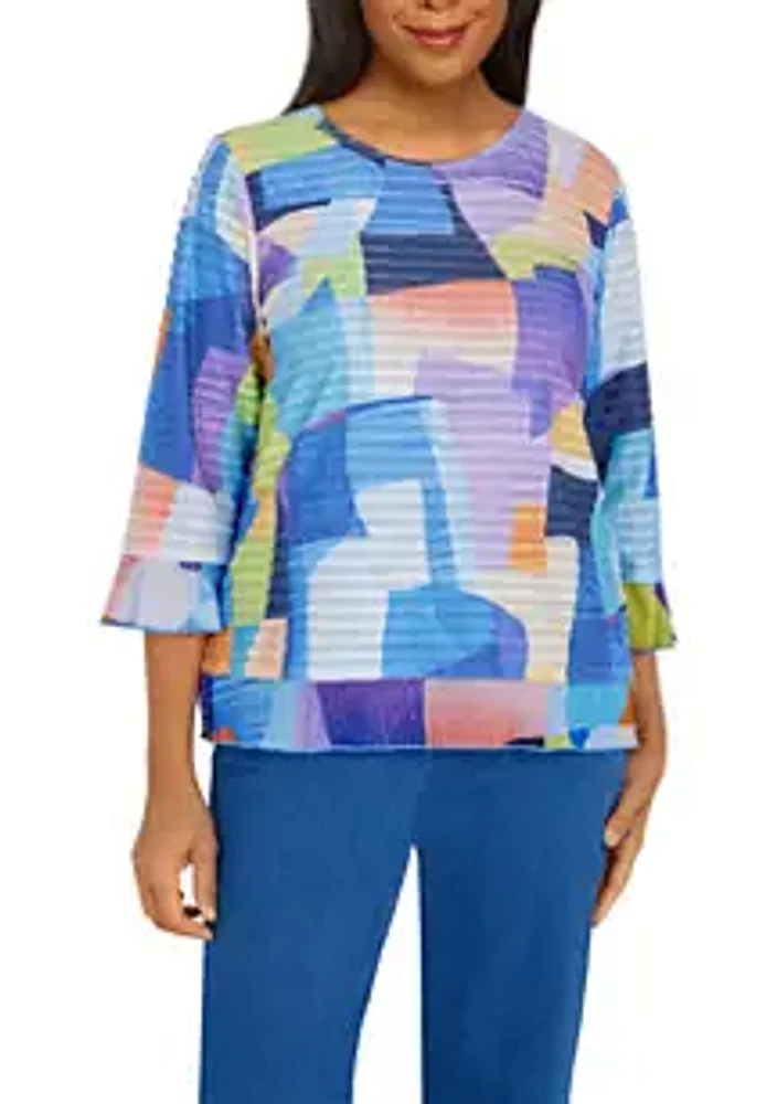 Alfred Dunner Women's Indigo Daze Color Block Mesh Knit Top