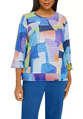 Alfred Dunner Women's Indigo Daze Color Block Mesh Knit Top