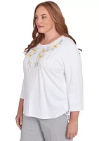 Plus Dress Code Linear Floral Yoke Embroidery Top