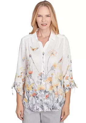 Petite Dress Code Butterfly Floral Border Top