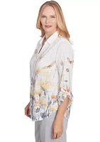 Petite Dress Code Butterfly Floral Border Top