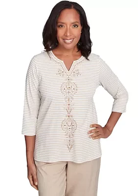 Women's Catalina Island Medallion Center Stripe Top