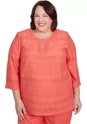 Plus Catalina Island Lace Trim Texture Shirt