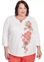 Plus Catalina Island Embroidered Flowers Top