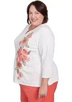 Plus Catalina Island Embroidered Flowers Top