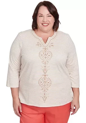 Plus Catalina Island Medallion Center Stripe Top