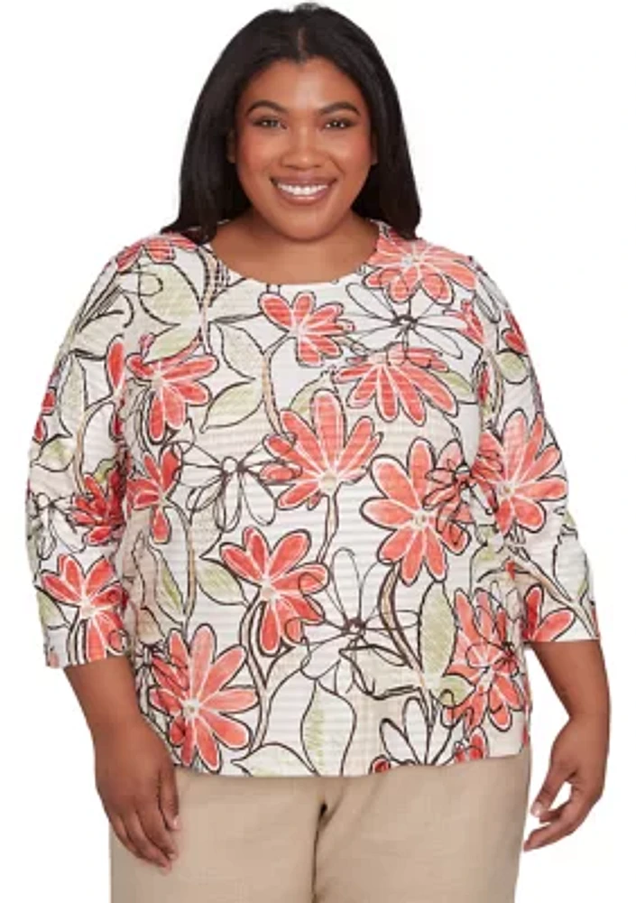 Plus Catalina Island Floral Texture Top