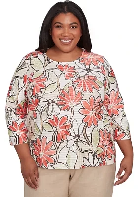 Plus Catalina Island Floral Texture Top