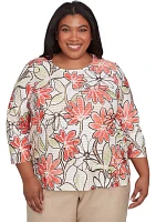 Plus Catalina Island Floral Texture Top