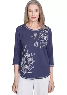 Women's  Nantucket Embroidered Asymmetric Floral Top