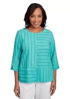 Petite Nantucket Spliced Texture Jacquard Top